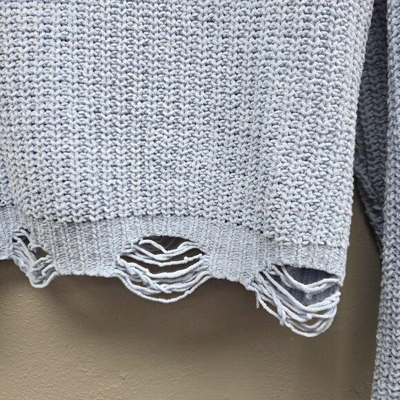 Hazel Moon Sweater Womens Medium Blue Distressed V-Neck Lace-Up Back Cropped - Picture 3 of 11